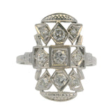 Antique 1920-30s 18kt White Gold 0.42ctw Diamond Deco Dinner Cocktail Ring Sz 8