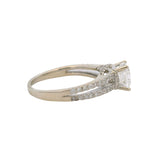 Vintage 14kt White Gold Cushion 0.86ct Diamond Solitaire Ring Pave Band Size 5.5