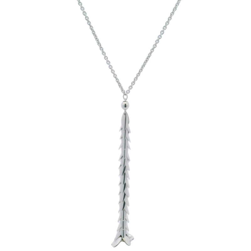 UnoAerre Italian Solid 750 18kt White Gold Leafy Vine Leaves Drop 17.9" Pendant Necklace