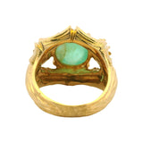 Vintage Solid 18kt Yellow Gold Prasiolite Cabochon and Diamond Bamboo Cocktail Ring Size 5.5
