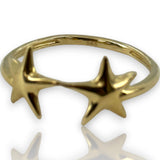 14kt Yellow Gold Double Star Ring with Thin Band Size 10.75
