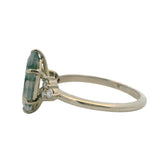 Solid 14kt White Gold Moss Agate and Diamond Accent Solitaire Ring Size 7