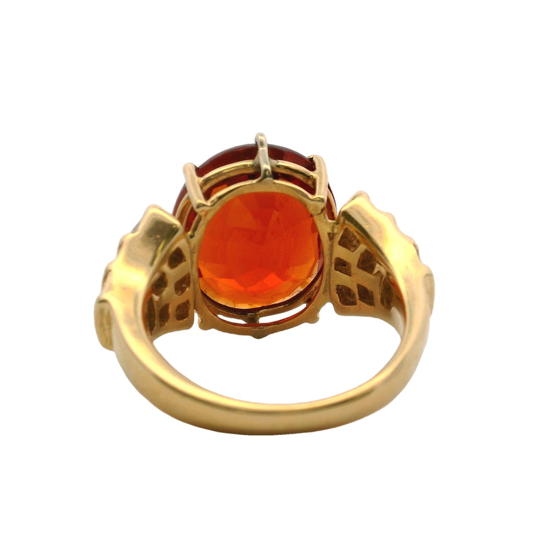 Vintage 1970-80s 14kt Yellow Gold Cocktail Ring with Large Madeira Citrine and Baguette Diamonds Size 7.5