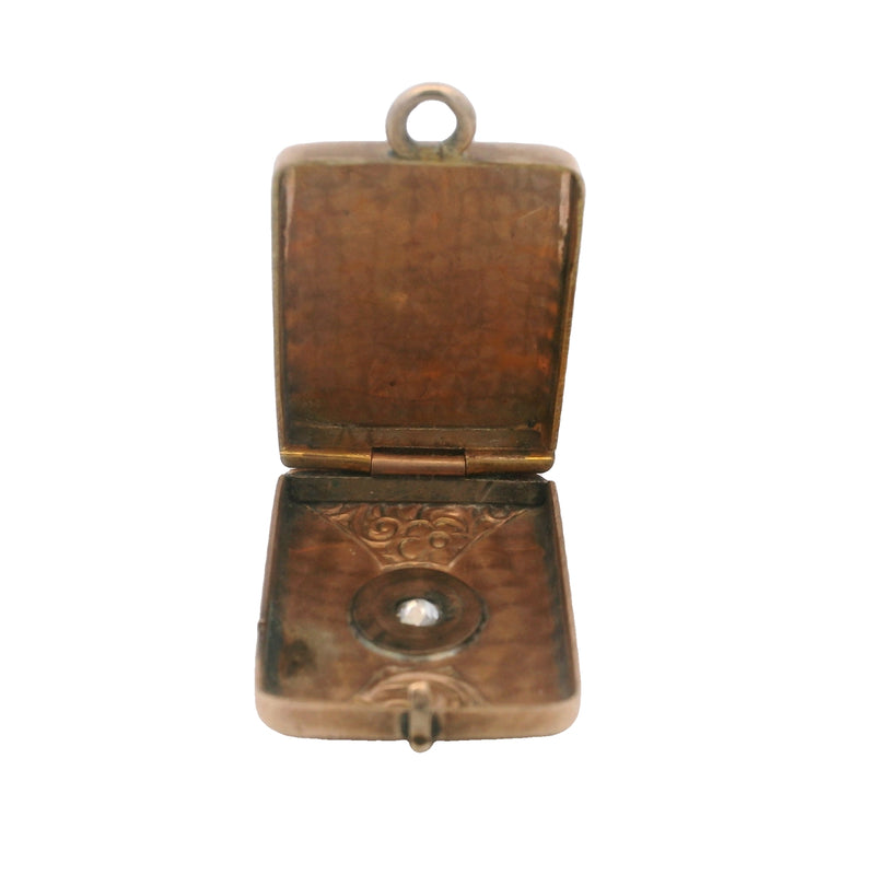 Antique 10kt Rose Gold Diamond Locket Pill Box Charm Pendant