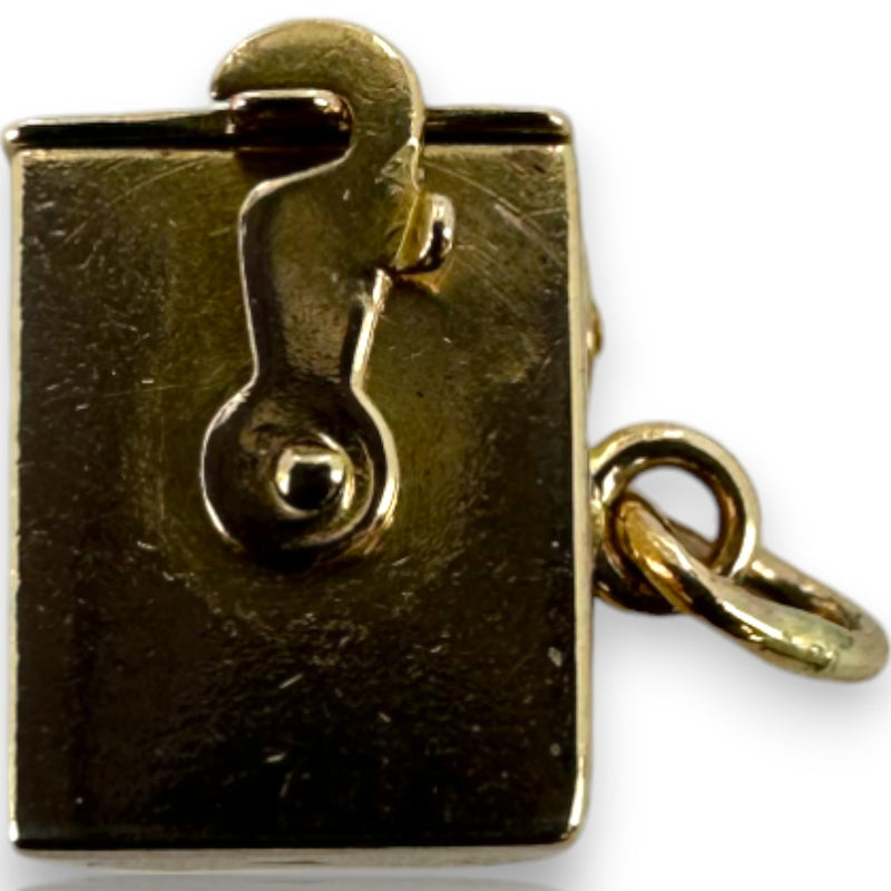 Vintage Solid 14kt Yellow Gold Working Spring Loaded Jack-In-The-Box Charm with Black Glass Bead