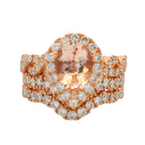 Neil Lane Solid 14kt Rose Gold Pear Cut Morganite and Diamond 3-Ring Wedding Stack Size 6.75