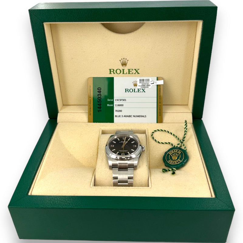 Rolex Oyster Perpetual 36mm Stainless Steel Blue Dial 116000 B&P Watch