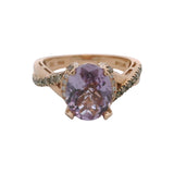 Le Vian 14kt Rose Gold Twist Band Checkerboard Amethyst Solitaire Ring with Diamonds Size 7
