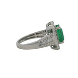EFFY Solid 14kt White Gold "Brasilica" Emerald and Diamond Halo Cocktail Ring Size 7
