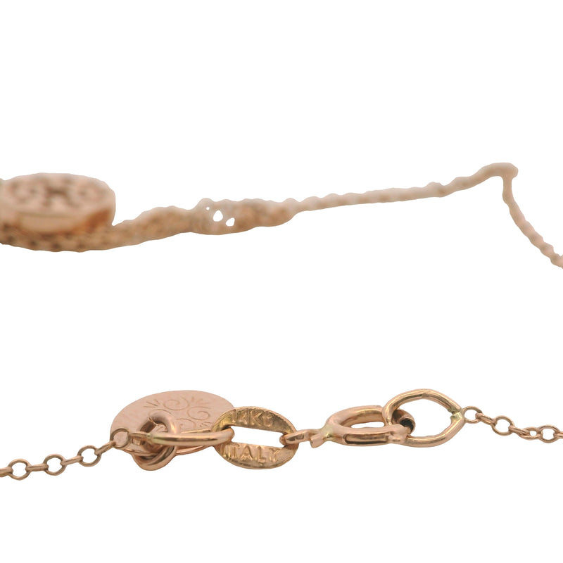 Italian Solid 14kt Rose Gold and CZ Sparkling Circle Pendant Cable Necklace 17.5"