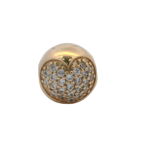 Charm Pandora retirado con clip de corazón pavé de circonitas cúbicas y oro amarillo sólido de 14 kt