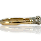 Antique 1930s 14kt Yellow Gold VVS 0.20ct Diamond Solitaire Ring with Single-Cut Diamond Side Buckle Accents Size 3