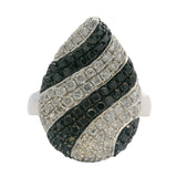 Michael Christoff 18kt Solid White Gold Pear-Shaped Cocktail Ring with 1.38ctw Alternating Black and White Diamonds Size 6.5
