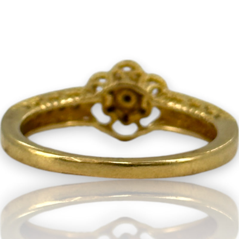 VJS Jewelry Solid 18kt Bright Yellow Gold Filigree Diamond Cluster Flower Ring with Diamond Sides Size 7