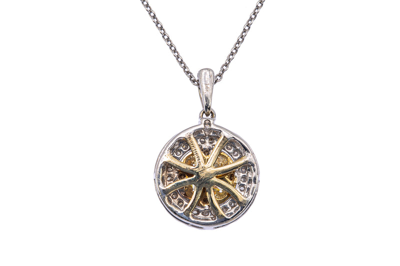 Luxurman Diamond Pave Cluster Pendant 14K 585 White & Yellow Gold 18" Necklace