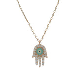 Versani Solid 18kt Rose Gold Diamond and Lab Turquoise Hamsa Pendant 17.5"