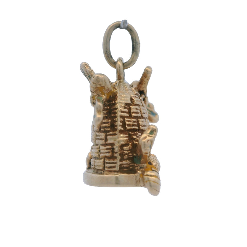 Vintage 14kt Yellow Gold and Enamel Beehive Honeybee Charm Pendant