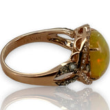 LeVian Solid 14kt Rose Strawberry Gold Ring with Cabochon Fire Opal and Diamond Halo and Accents Size 7