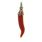 Vintage 14kt Yellow Gold and Orange Coral Italian Horn 1.3" Charm Necklace Pendant