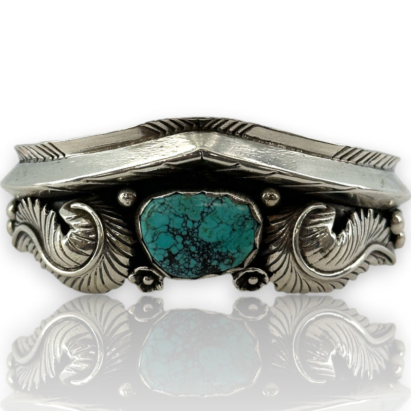 Tom Willeto Vintage Navajo Native American 925 Sterling Silver and Natural Turquoise Cuff Bracelet