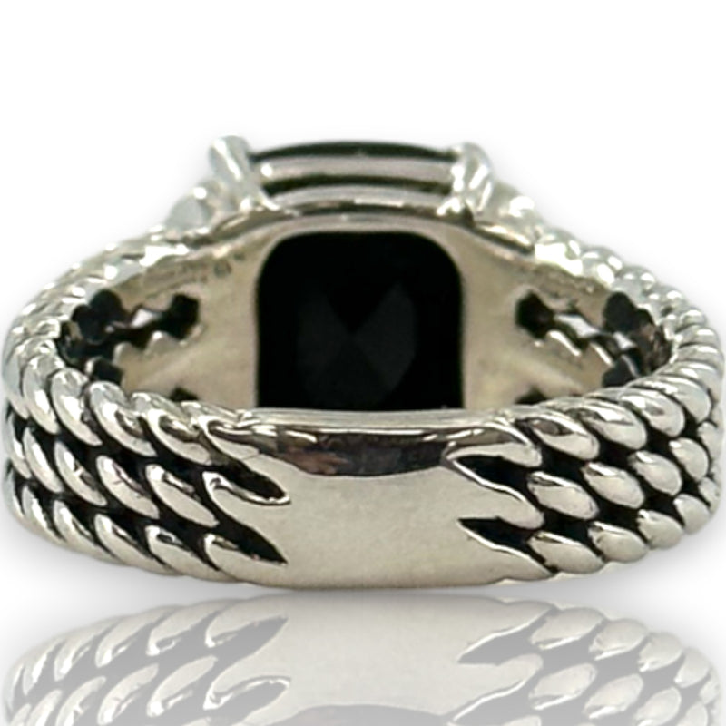 David Yurman 925 Sterling Silver Petite Wheaton Ring with Black Onyx and Diamonds