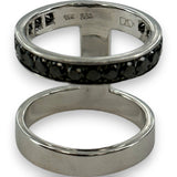 Michelle Campbell Fine Jewelry Double Stack 14k Solid White Gold and 0.9ctw Black Diamonds Luxury Band Ring Size 5.5