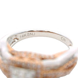 Solid 14kt White and Rose Gold Princess Cut Diamond Cluster Ring with Halo and Accent Band Size 7