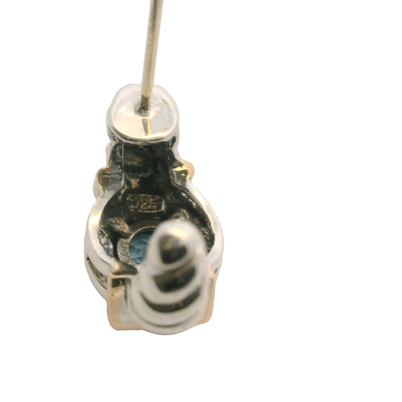 925 Sterling Silver and 14kt Rose Gold Blue Topaz Cable Huggie Stud Earrings