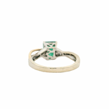 EFFY Solid 14kt White and Yellow Gold Emerald Cocktail Twist Ring with Round and Baguette Diamond Sides