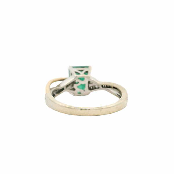 EFFY Solid 14kt White and Yellow Gold Emerald Cocktail Twist Ring with Round and Baguette Diamond Sides