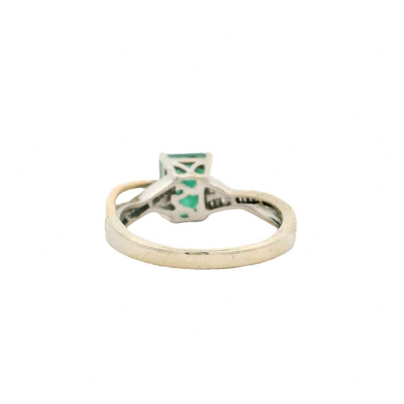 EFFY Solid 14kt White and Yellow Gold Emerald Cocktail Twist Ring with Round and Baguette Diamond Sides