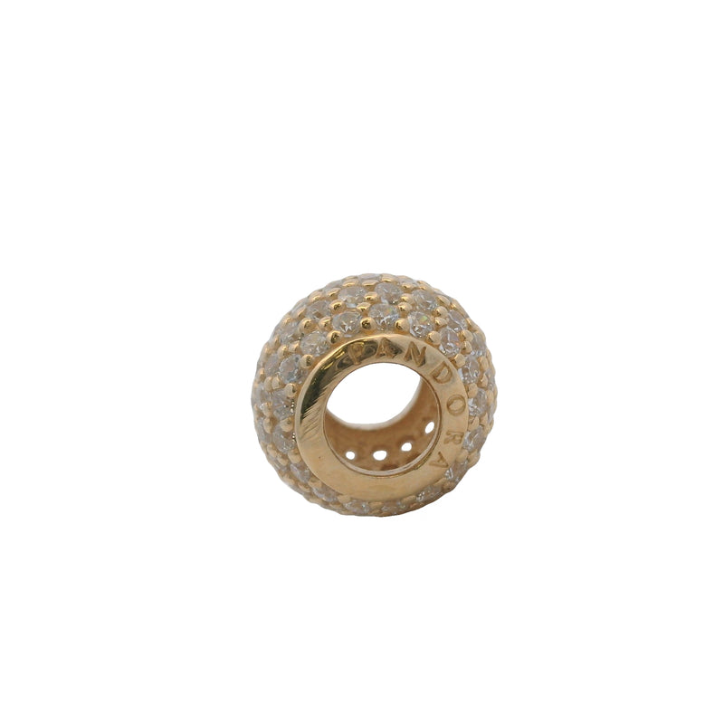 Charm Pandora de oro amarillo macizo de 14 kt con circonitas cúbicas "Luces pavé"