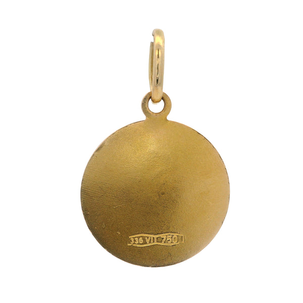 Vintage Italian Solid 18kt Yellow Gold Madonna Virgin Mary Madonna Circle Pendant