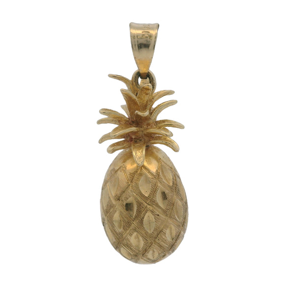 Vintage Solid 14kt Yellow Gold Detailed Pineapple Pendant Charm