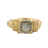Antique 1930s Solid 14kt Yellow Gold and 0.20ct Diamond Late Deco Solitaire Engagement Ring Size 6.25