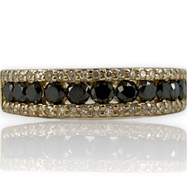 EFFY 14kt Yellow Gold Stackable Accent 5.4mm Band with Black and White Diamonds Size 7 Ring