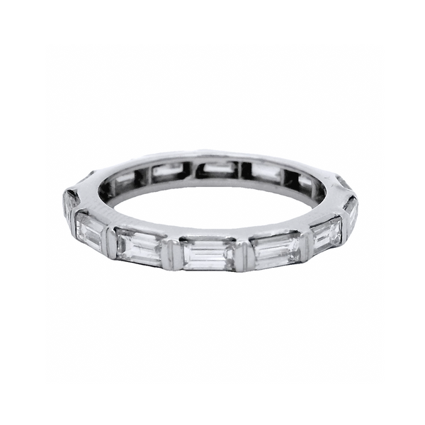 Solid Platinum and Baguette Cut Diamond Geometric Eternity Band Size 6