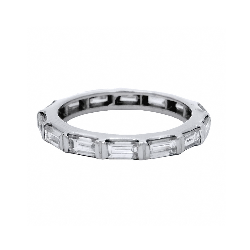 Anillo de eternidad geométrico de platino macizo y diamantes de talla baguette, talla 6