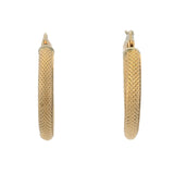 Vintage UnoAerre Italian Solid 18kt Yellow Gold Etched Textured 22mm Hoop Earrings