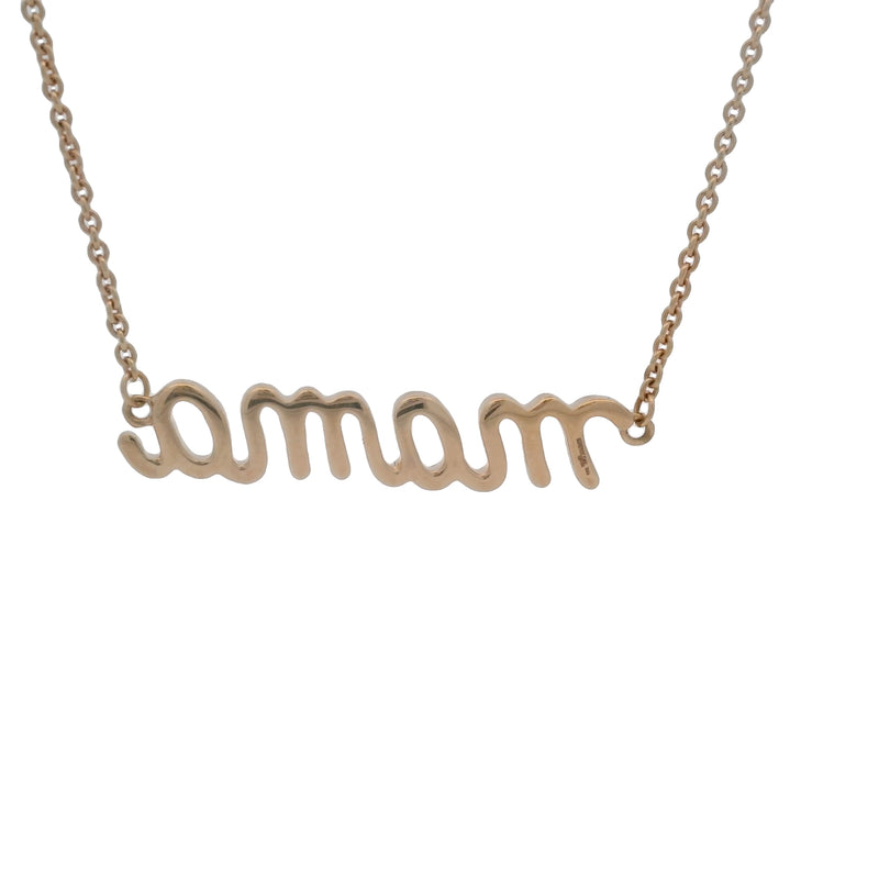 Solid 18kt Rose Gold "Mama" Script 18" Adjustable Chain Necklace