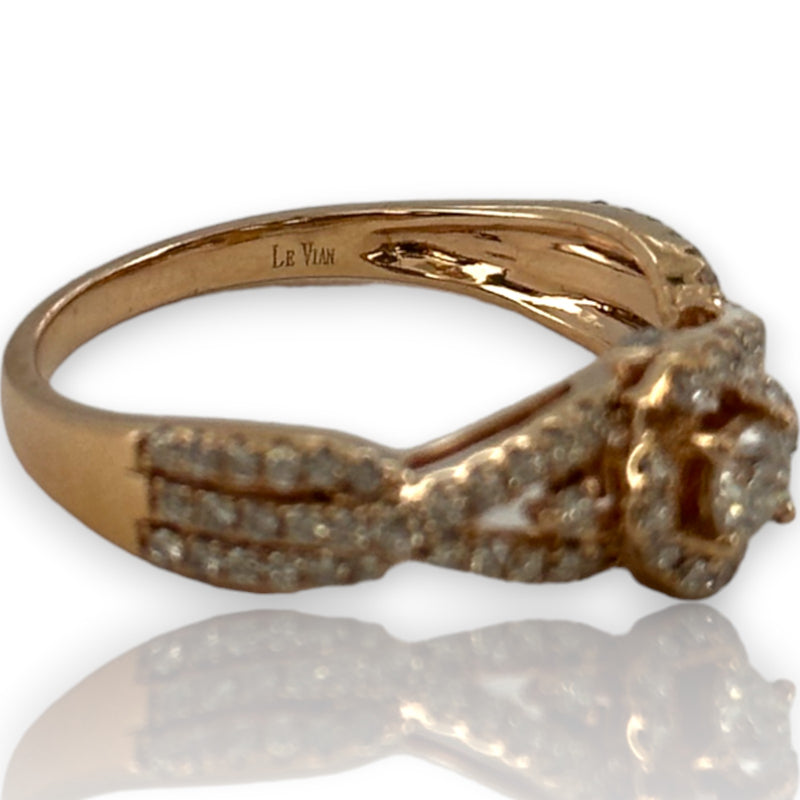 LeVian Signed Solid 14kt Rose Gold and Natural Diamonds Wedding Engagement Ring Size 7