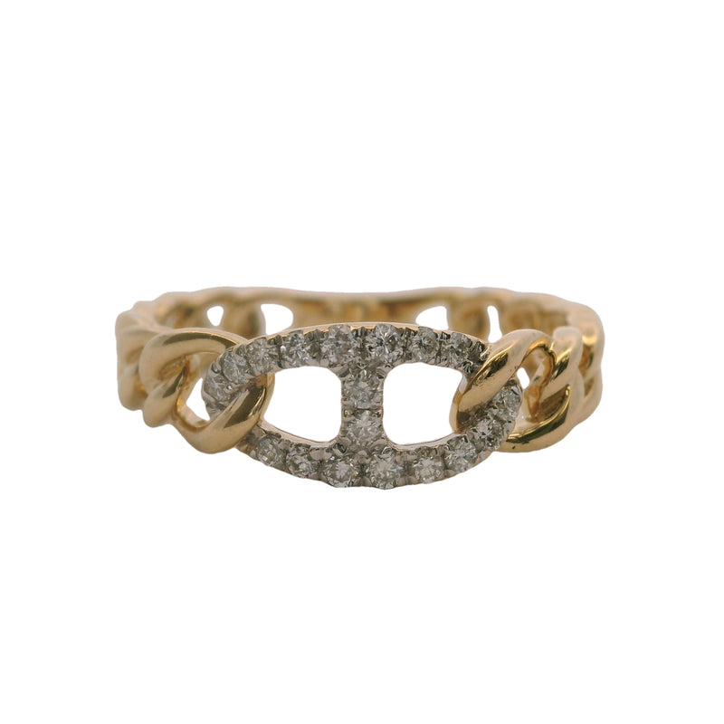 Madison L 14kt Yellow Gold Curb Link Style Ring with Diamond Anchor Link Center Size 6.5