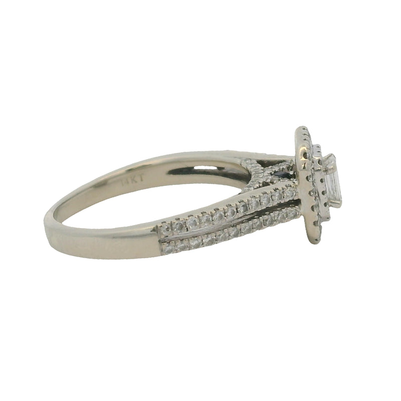 Vera Wang Love Solid 14kt White Gold and Diamond Emerald Cut Double Halo Engagement Ring Size 8.75