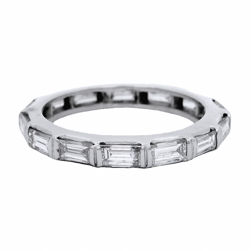 Anillo de eternidad geométrico de platino macizo y diamantes de talla baguette, talla 6