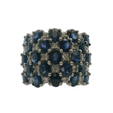 EFFY 14kt White Gold 17.5mm Cluster Statement Band with Oval Sapphires and Diamonds Size 7.5