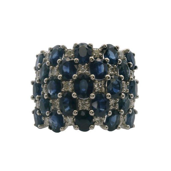 EFFY 14kt White Gold 17.5mm Cluster Statement Band with Oval Sapphires and Diamonds Size 7.5