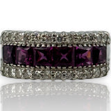 EFFY 14kt White Gold 9.6mm Wide Amethyst and Diamond Band Size 9 Ring
