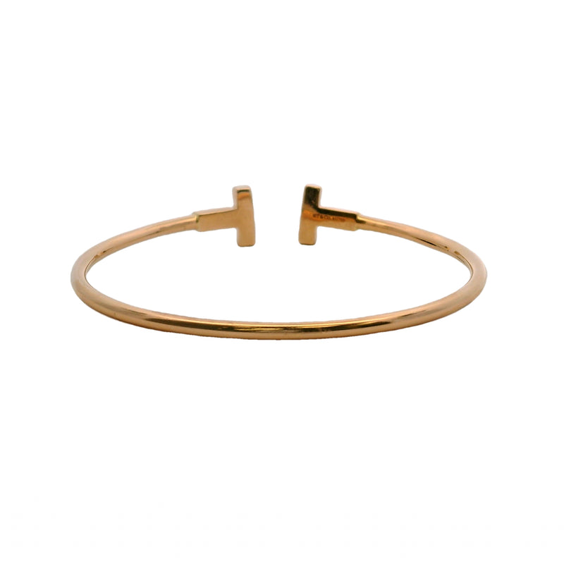 Tiffany & Co Solid 18kt Rose Gold Tiffany T Wire Cuff 6.25" Bracelet Size Medium