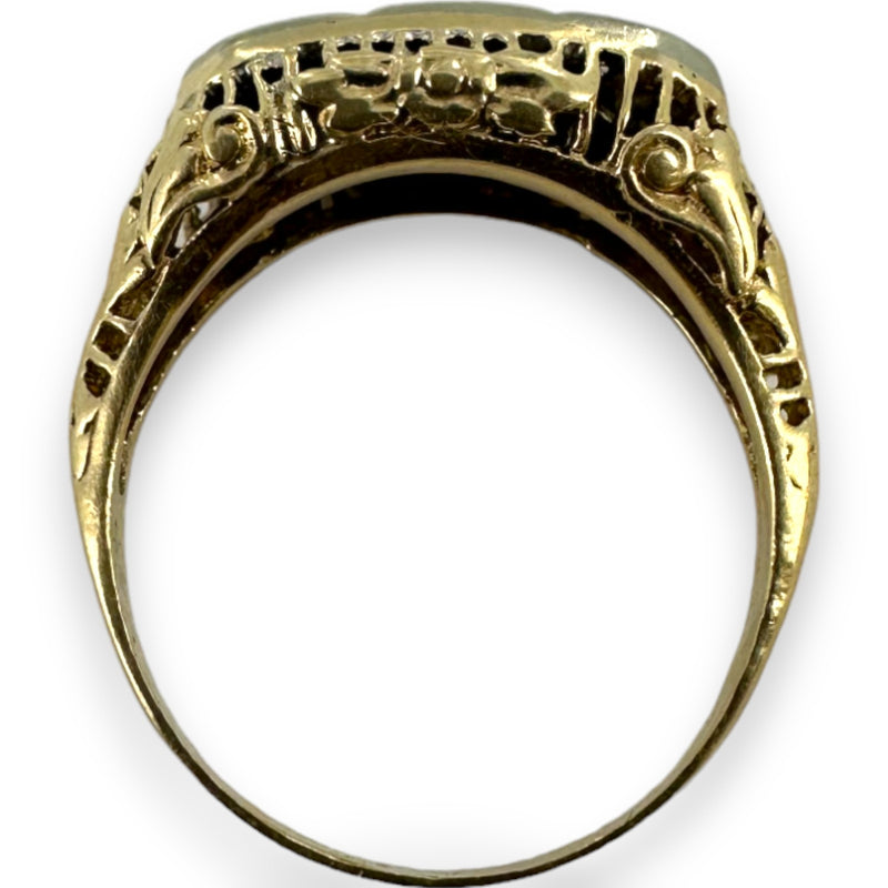 Vintage 14kt Yellow/White Gold Cast of Art Deco Filigree Ring with Original Old Euro and Transitional Diamonds