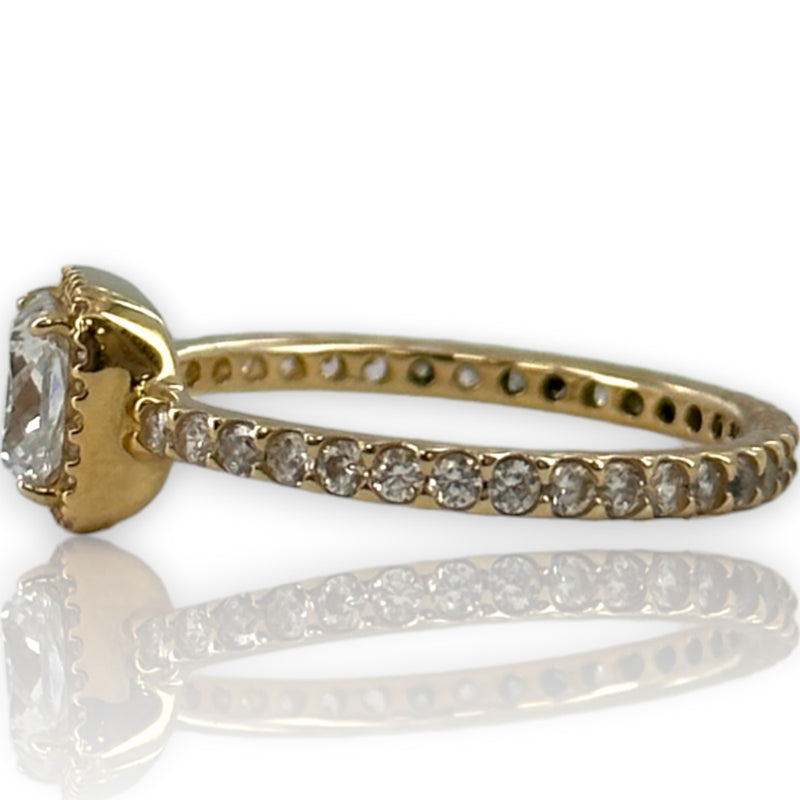 PANDORA Square Sparkle Halo Ring 14kt Solid Yellow Gold and Cubic Zirconia CZ Radiant Cut Solitaire with Accent CZ Stones Size 7